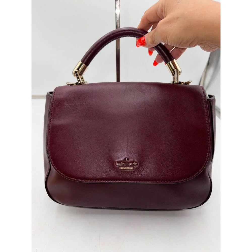 Kate Spade Robson Lane Marcelle Leather Satchel Cherry Wood burgundy.